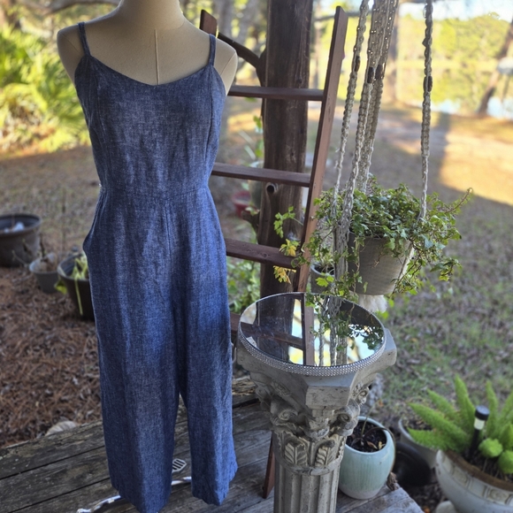 Old Navy Pants - Old Navy Indigo Blue Linen Blend Jumpsuit Size Medium